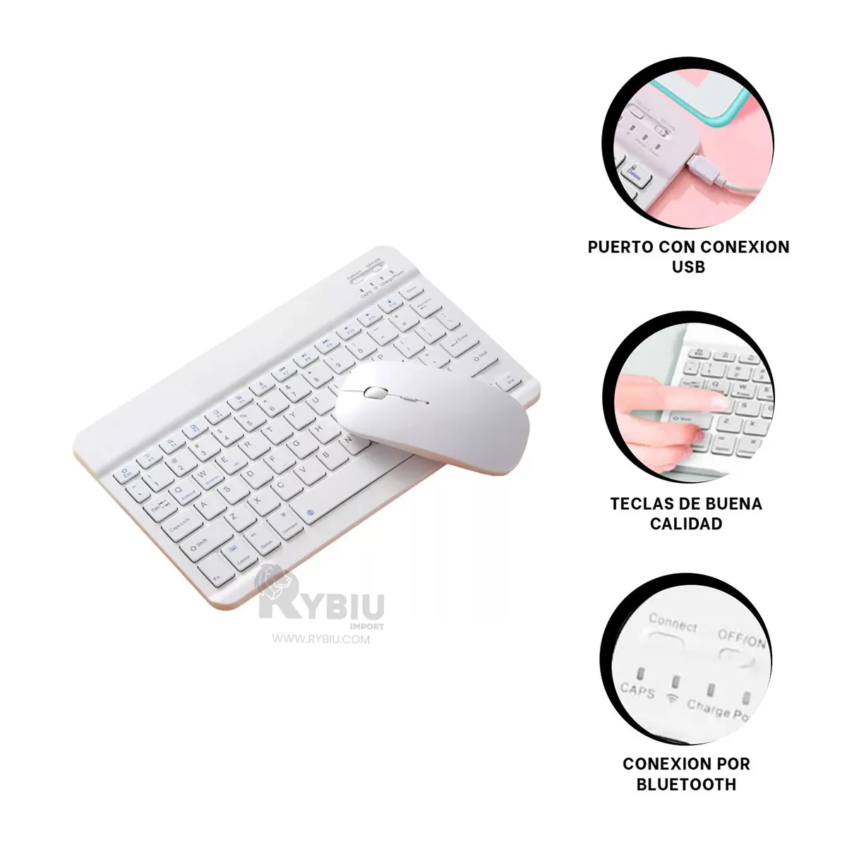 RYBIU IMPORT - Set de Streamers Mouse y Teclado en Blanco Y+Gift Stickers