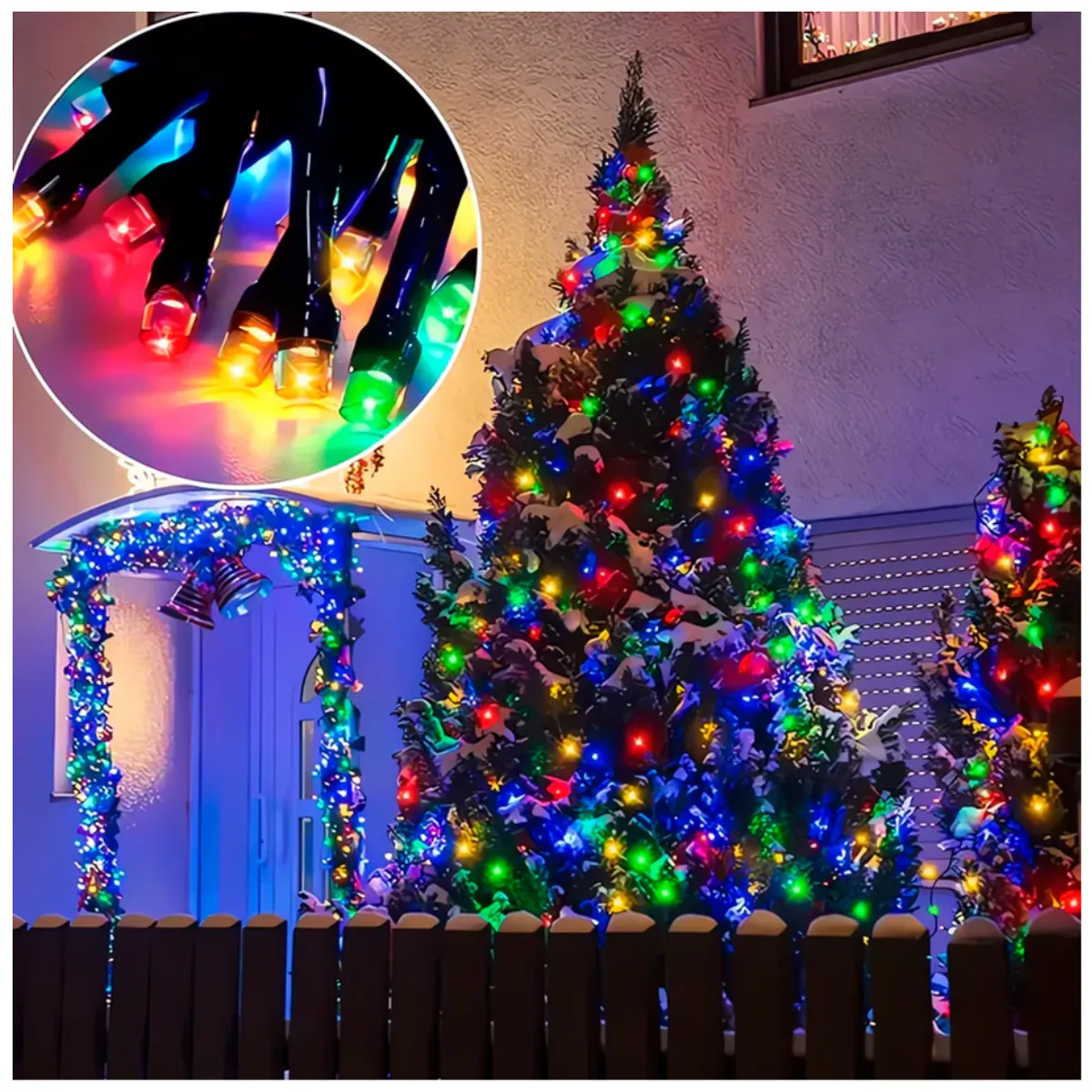 INSPIRA MARKET - Tira de 100 Luces LED Navideñas Multicolor con Panel Solar