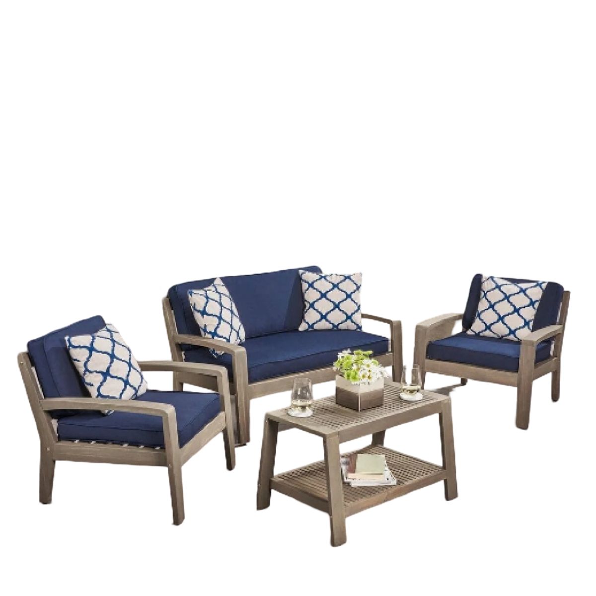 DMUEBLES - DM Juego de Sala para Terraza de 2-1-1 cuerpos + Mesa de Centro - Azul Marino