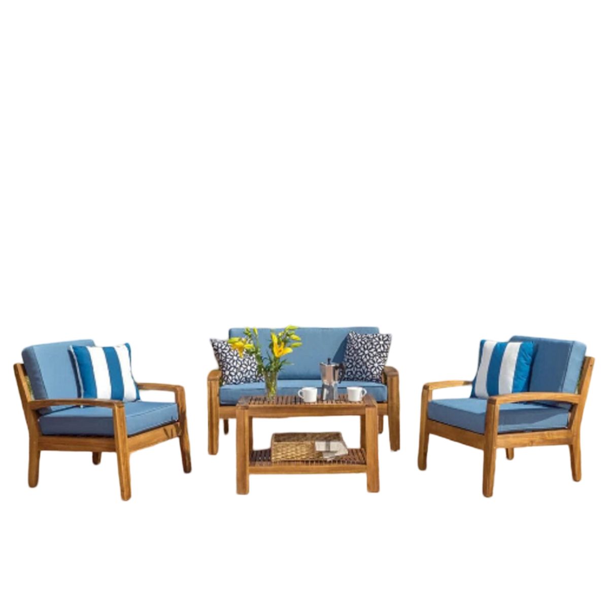 DMUEBLES - DM Juego de Sala para Terraza de 2-1-1 cuerpos + Mesa de Centro - Celeste