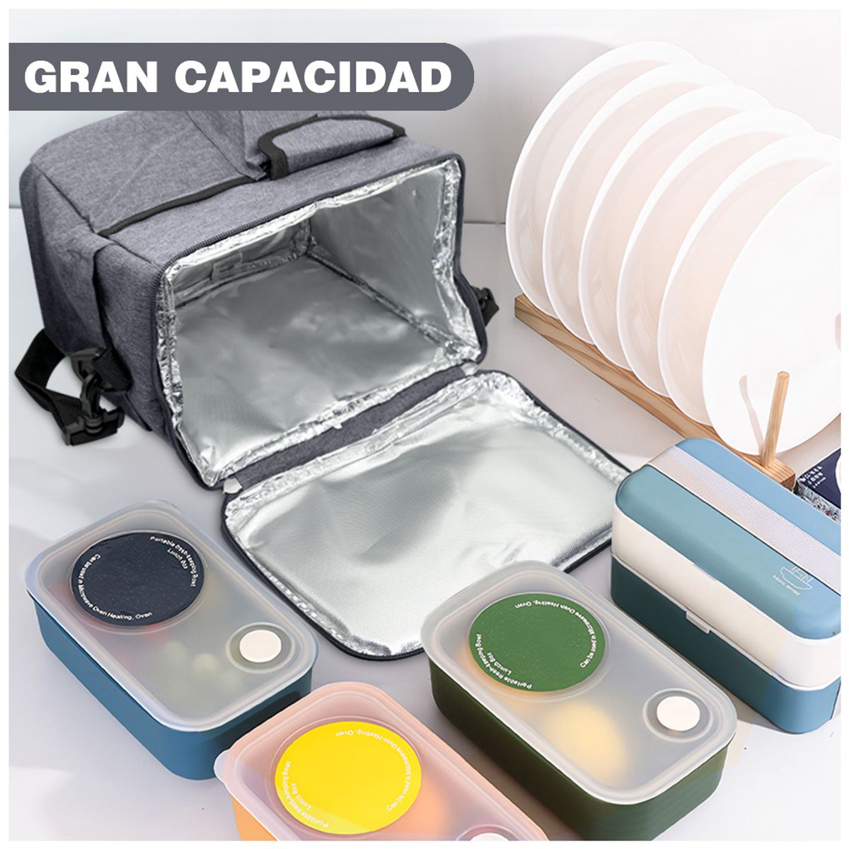 KELLER - Lonchera Térmica Impermeable PL B11 Y Táper de Vidrio Hermético VD U39