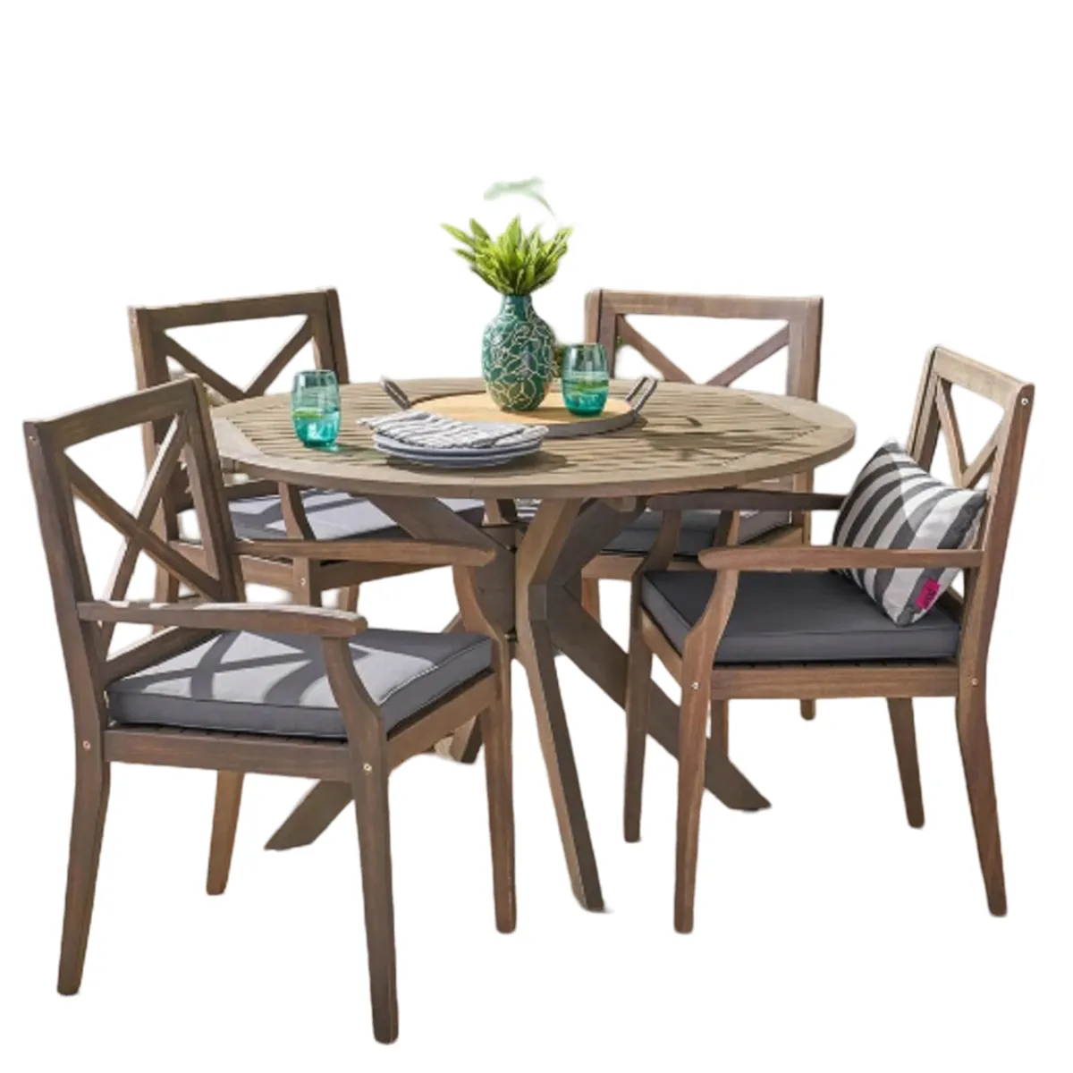 DMUEBLES - DM Juego de Comedor para Terraza con 4 Sillas - Gris