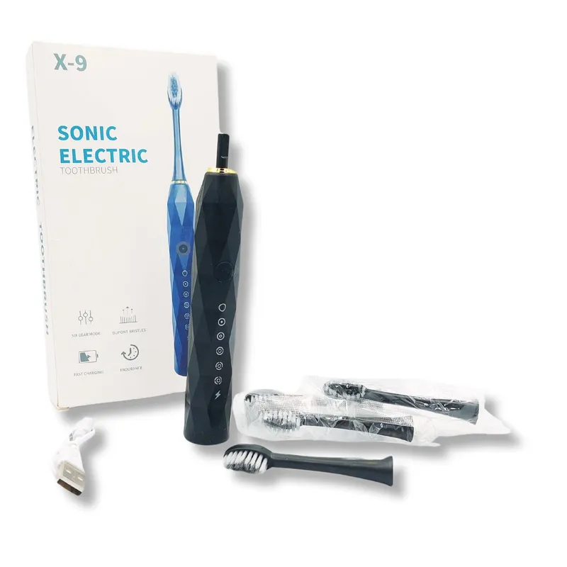 GENERICO - Cepillo de Diente Eléctrico Negro con Repuesto con Cable