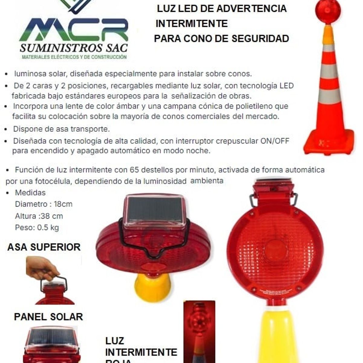 GENERICO - LUZ PARA CONO DE SEGURIDAD LED SOLAR