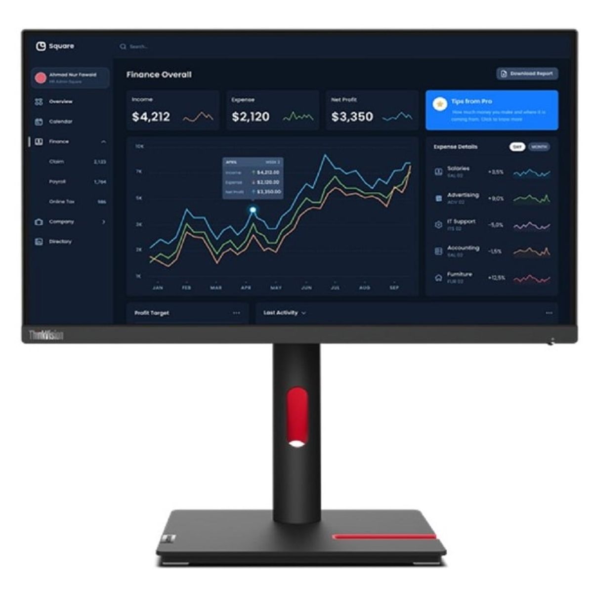 LENOVO - Lenovo Monitor Thinkvision T22i 4 USB 3.0 1 USB-B HDMI DP 63B0MAR6LA