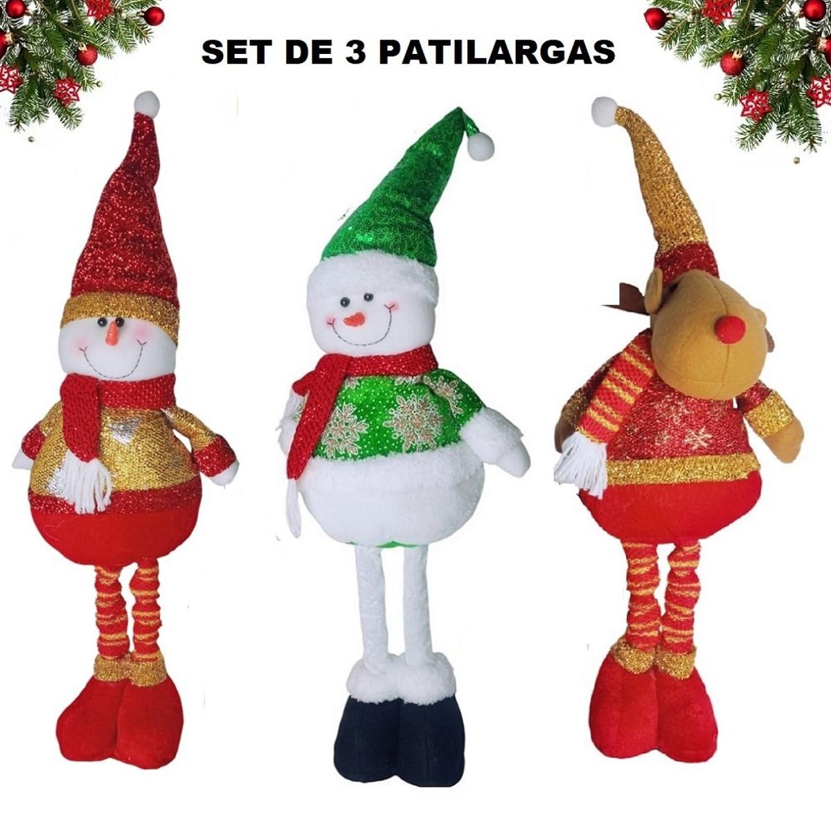 GENERICO - Trio muñeco Renos patilargas de navidad adornos navideños