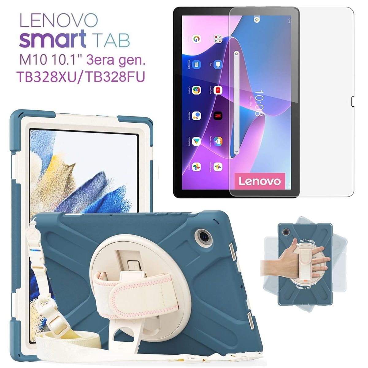 GENERICO - Funda Armor + Mica de Vidrio Lenovo M10 3era Gen 10.1 4G Lte TB328XU