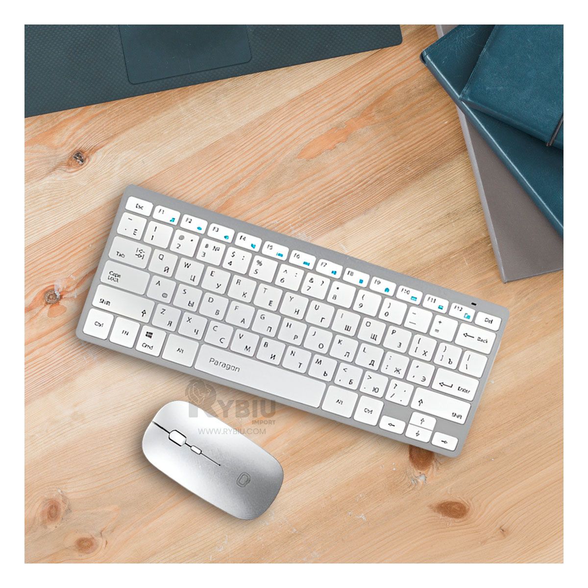 RYBIU IMPORT - Kit de Perifericos 2 en 1 en Color Blanco Y+Papel de Regalo