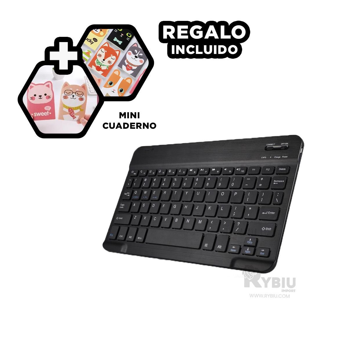 RYBIU IMPORT - Kit Mouse y Keyboard en Color Negro Y+Papel de Regalo