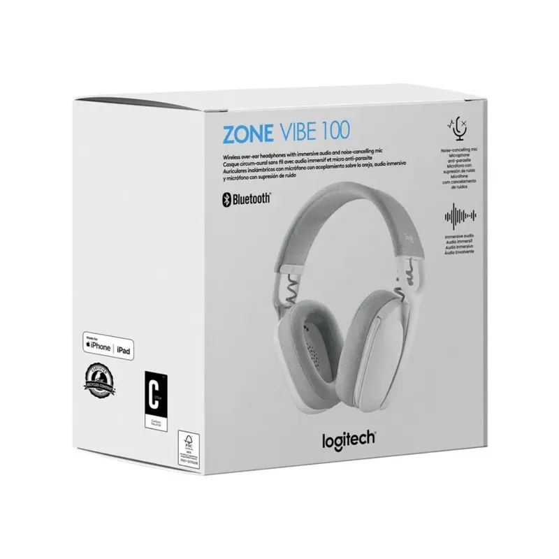 LOGITECH - AUDÍFONO CON MICRÓFONO LOGITECH ZONE VIBE 100 BLUETOOTH BLANCO