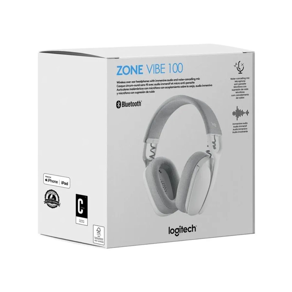 LOGITECH - AUDÍFONO CON MICRÓFONO LOGITECH ZONE VIBE 100 BLUETOOTH BLANCO