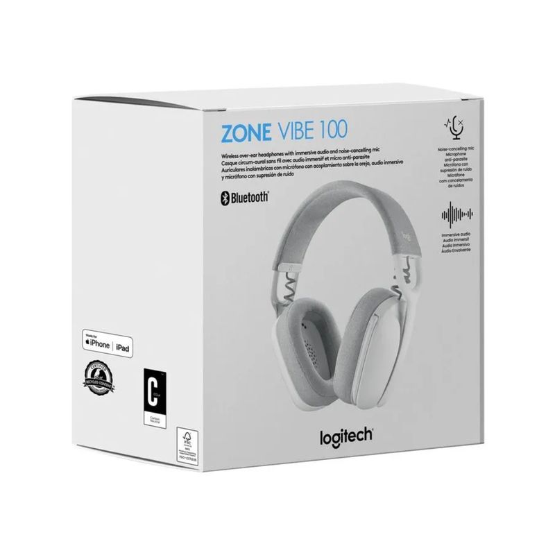 LOGITECH - AUDÍFONO CON MICRÓFONO LOGITECH ZONE VIBE 100 BLUETOOTH BLANCO