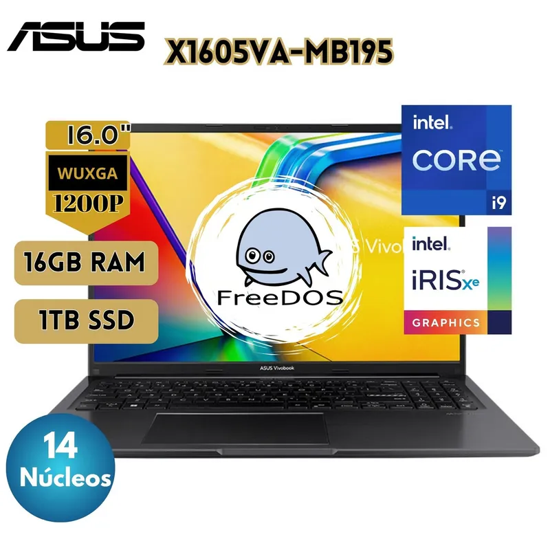ASUS - Laptop ASUS X1605VA-MB195 16” WUXGA Core i9 13900H 16GB 1TB SSD FreeDos