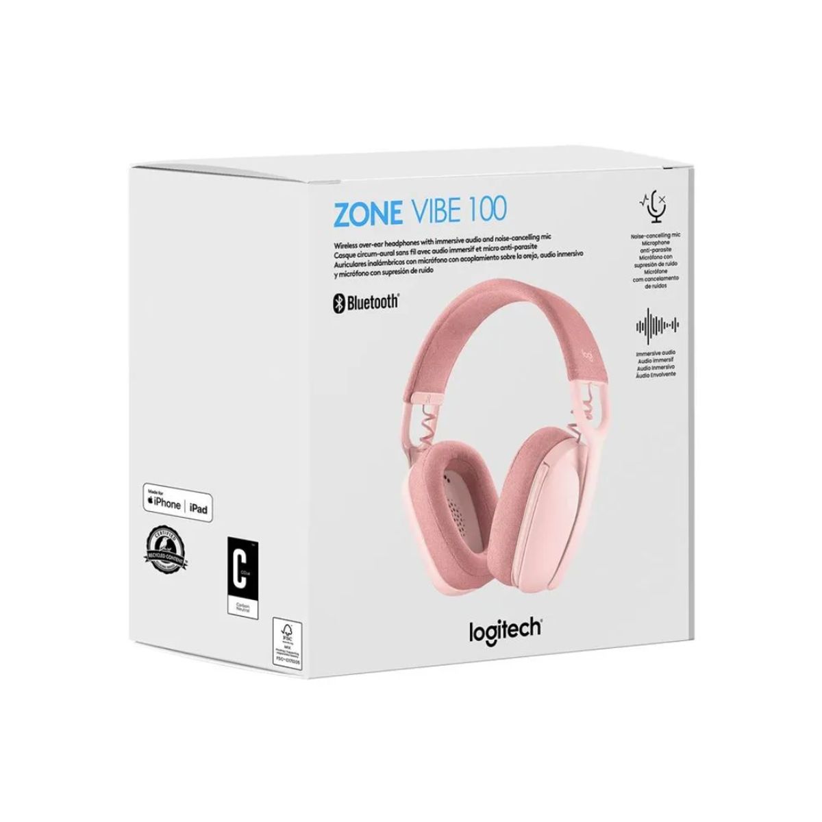 LOGITECH - AUDÍFONO CON MICRÓFONO LOGITECH ZONE VIBE 100 BLUETOOTH ROSA