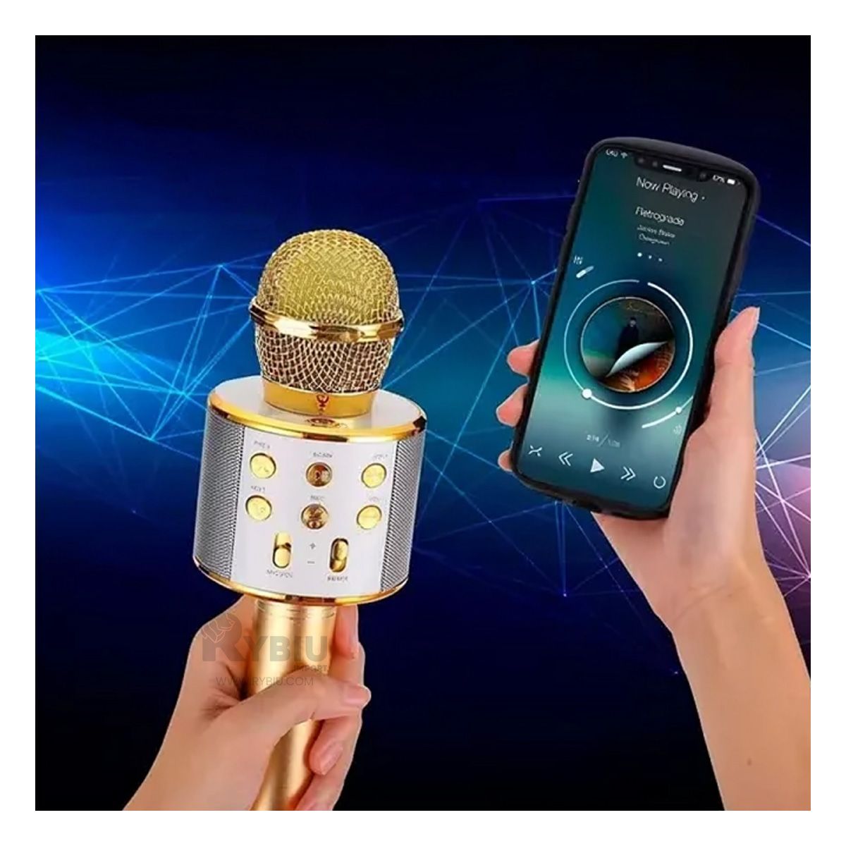 RYBIU IMPORT - Microfono Practico Compacto Bluetooth en Tono Dorado