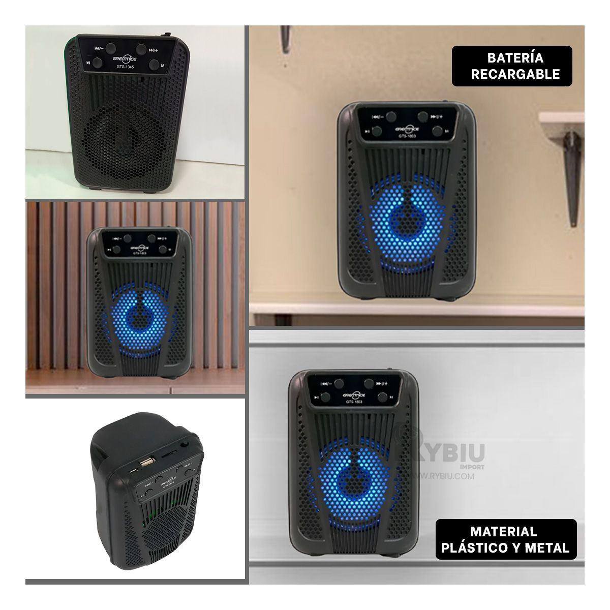 RYBIU IMPORT - Altavoz Practico Estandar en Tono Negro Y+Gift MiniAgenda