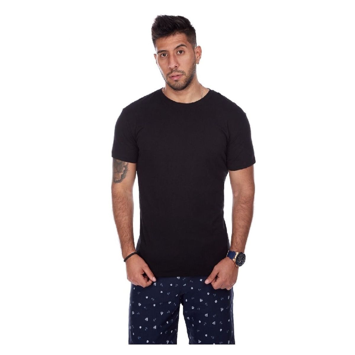 OTTOWARE - Polo Básico para Hombre Cuello Redondo Negro