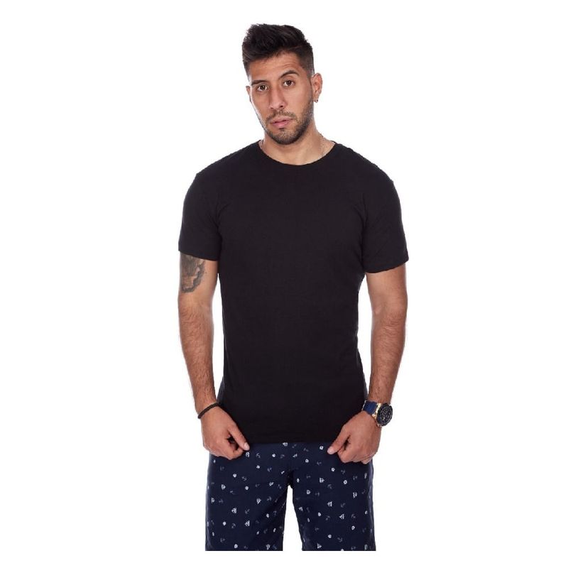 OTTOWARE - Polo Básico para Hombre Cuello Redondo Negro