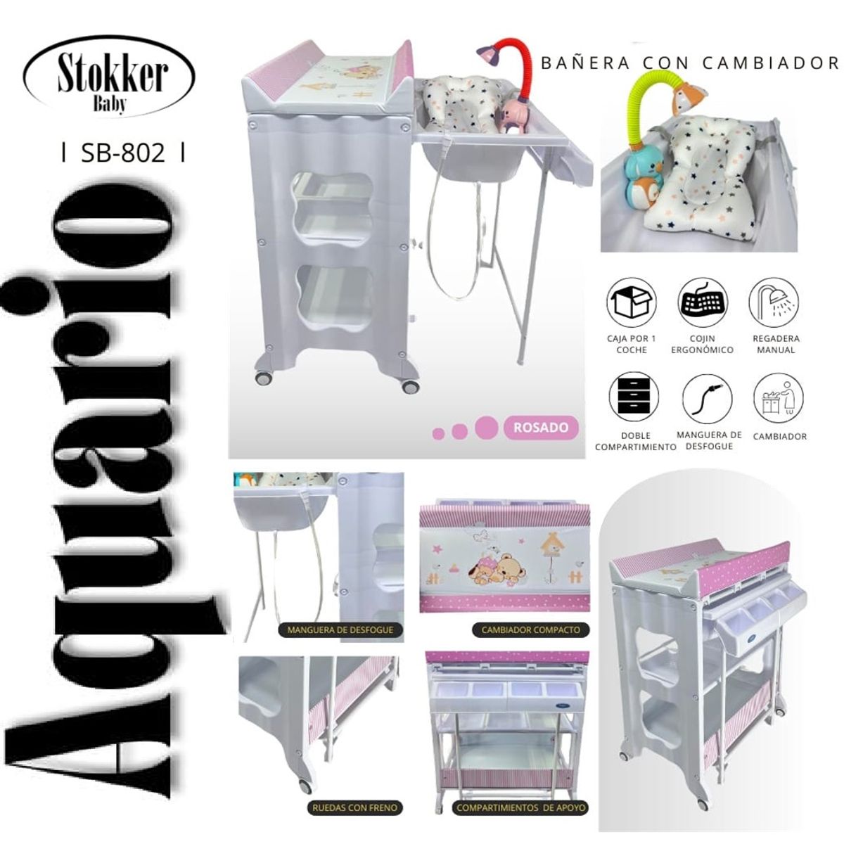 STOKKER BABY - BAÑERA CAMBIADOR AQUARIO+REGADERA CON COJIN