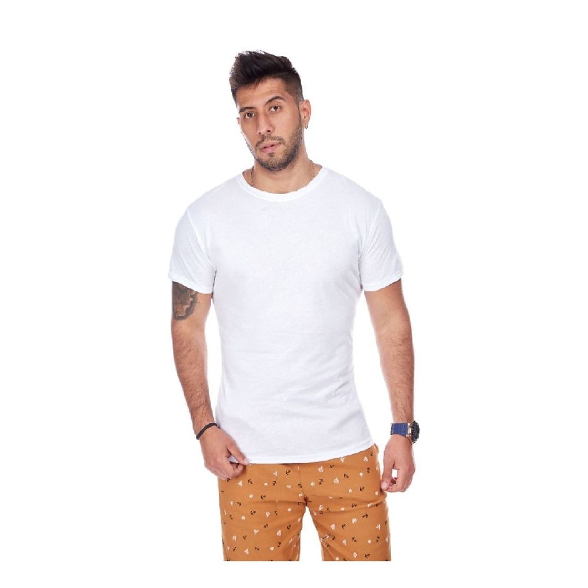 OTTOWARE - Polo Básico para Hombre Cuello Redondo Blanco