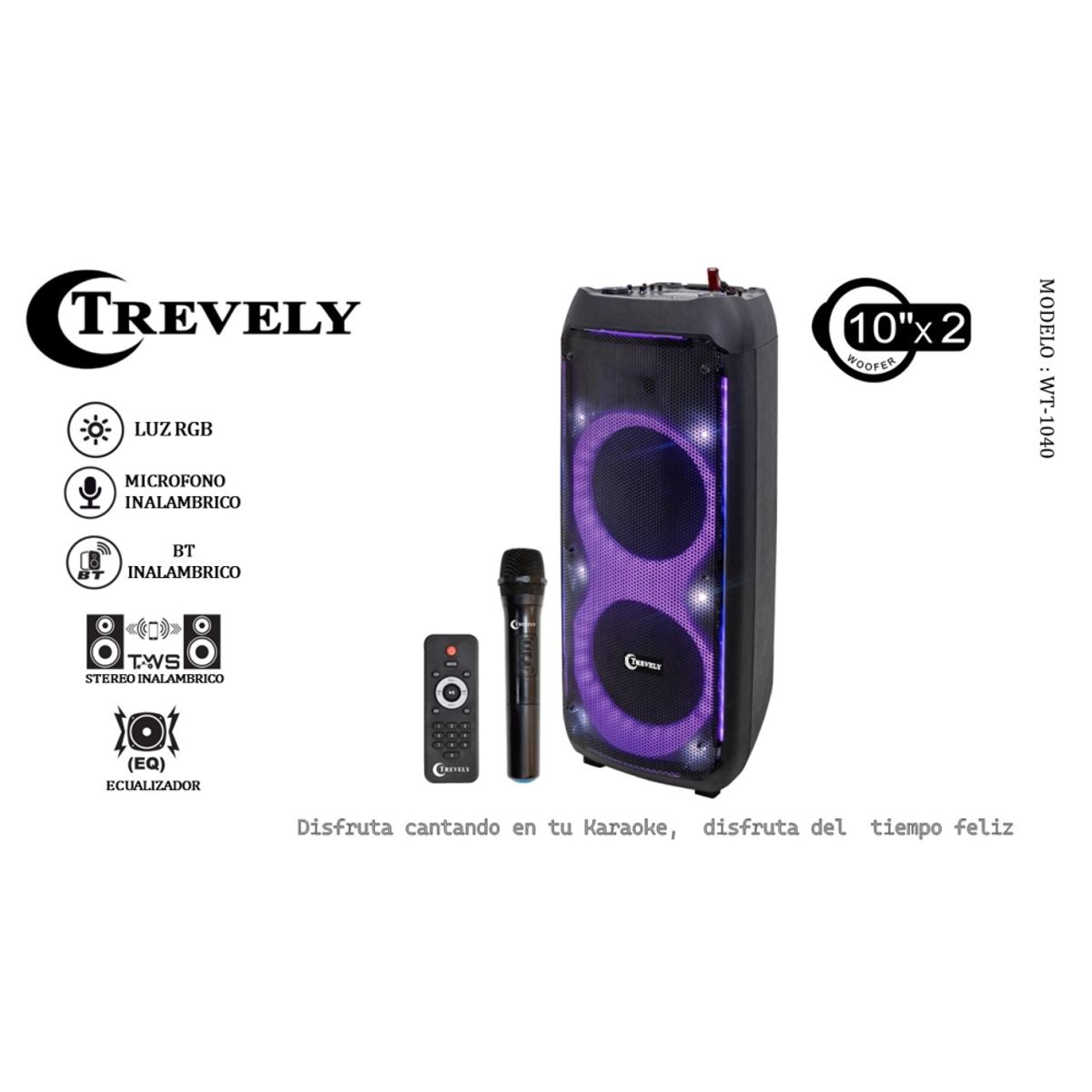 TREVELY - Parlante Portatil Bluetooth TREVELY WT-1040 - 500W