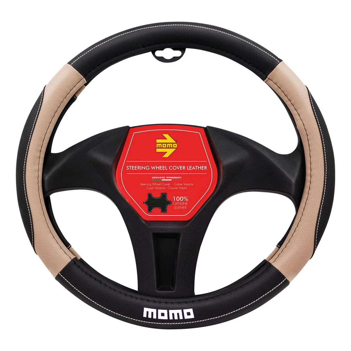 MOMO - CUBRE VOLANTE NEGRO-BEIGE CUERO MOMO