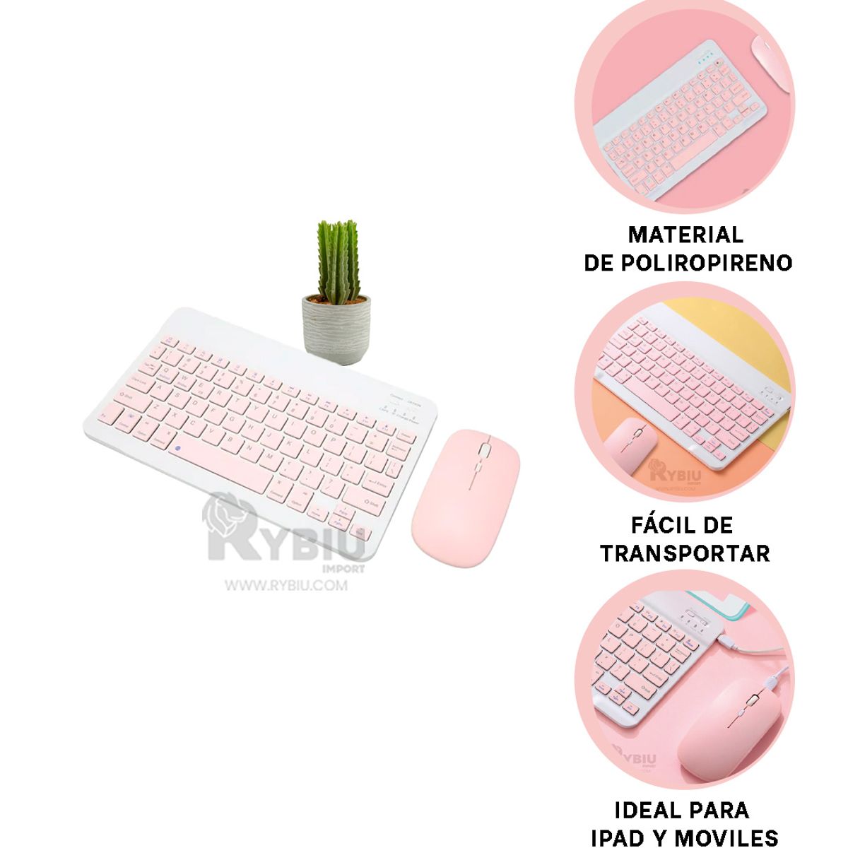 RYBIU IMPORT - Set de Streamers Mouse y Teclado en Rosado Y+Gift Stickers