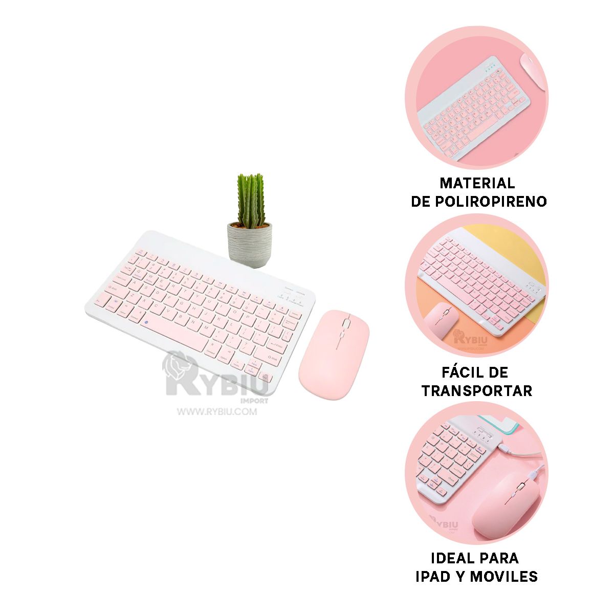 RYBIU IMPORT - Set de Streamers Mouse y Teclado en Rosado Y+Gift Stickers