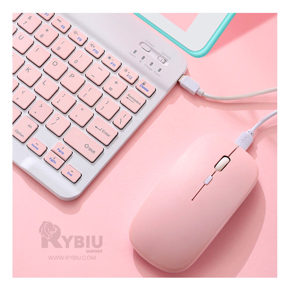 RYBIU IMPORT - Set de Streamers Mouse y Teclado en Rosado Y+Gift Stickers