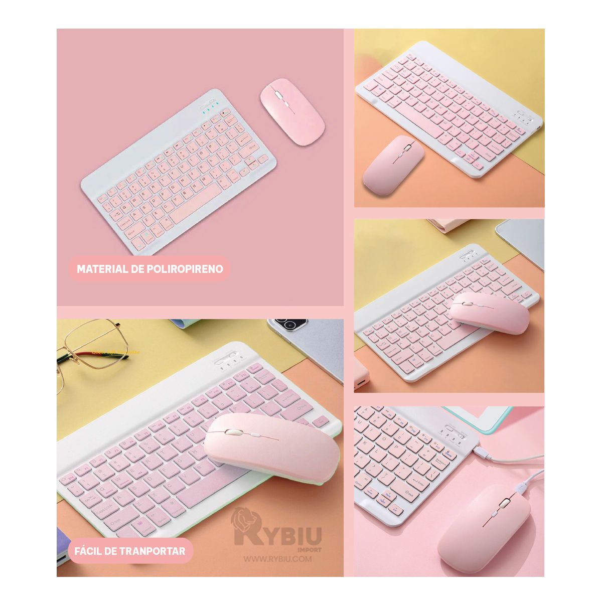RYBIU IMPORT - Kit Mouse y Keyboard en Color Rosado Y+Papel de Regalo