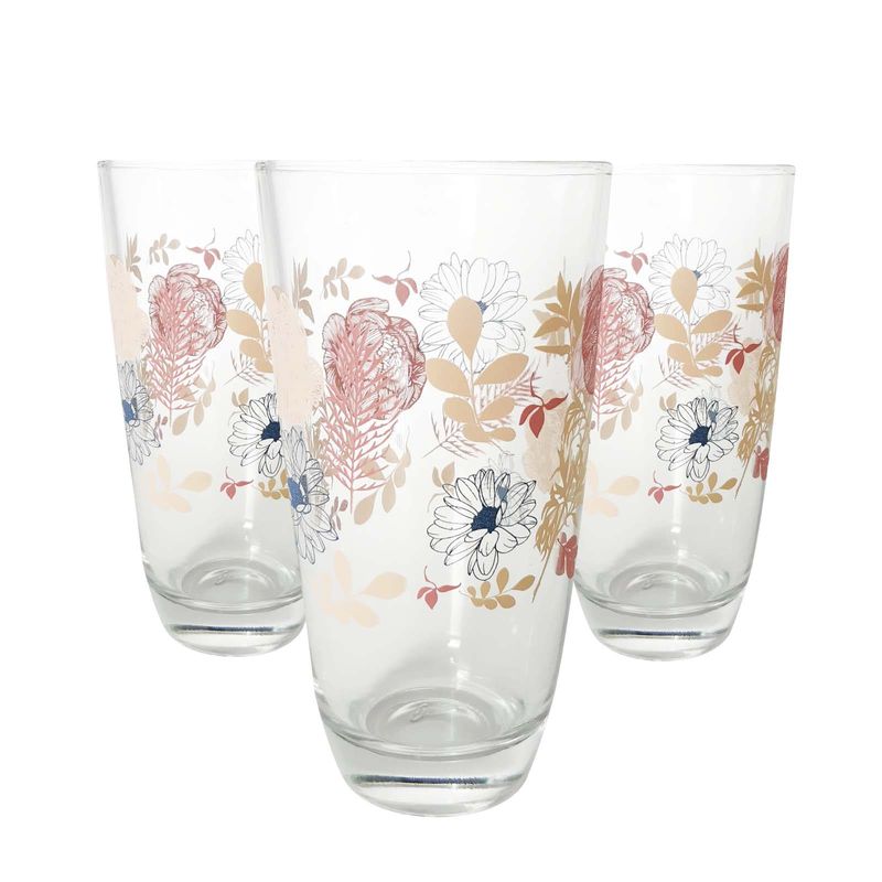 LIBBEY - Crisa Vasos de Vidrio Decorados (Camelot Flores) 6 Piezas
