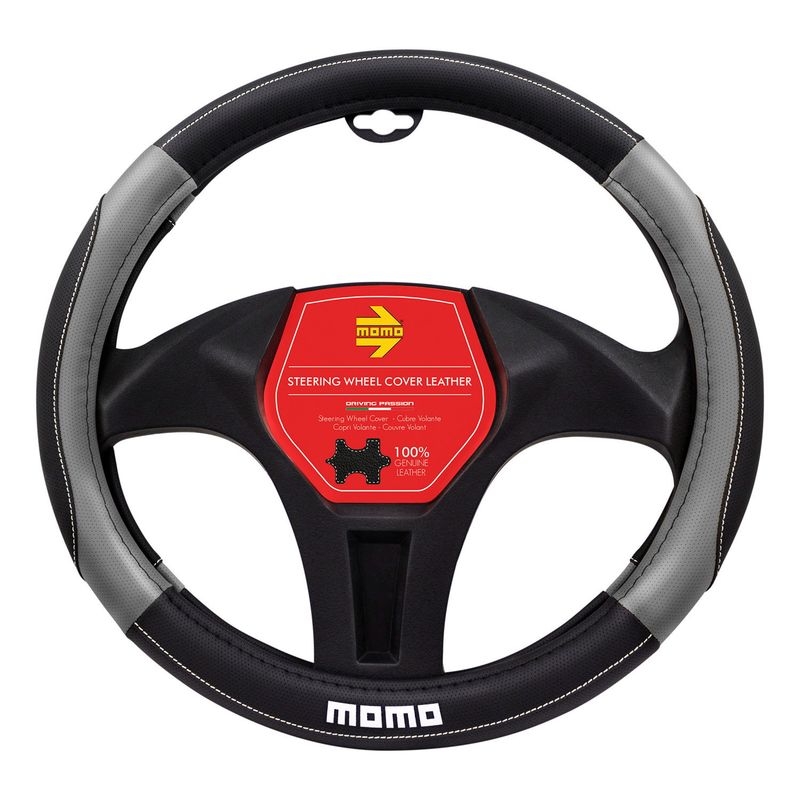 MOMO - CUBRE VOLANTE NEGRO-GRIS CUERO MOMO