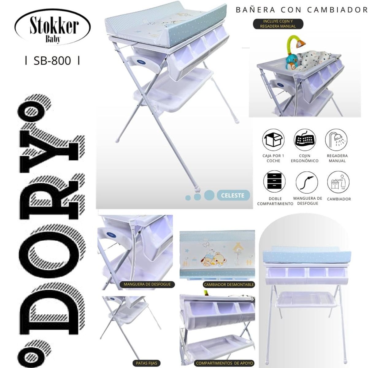 STOKKER BABY - BAÑERA CAMBIADOR DORY CON COJIN Y REGADORA
