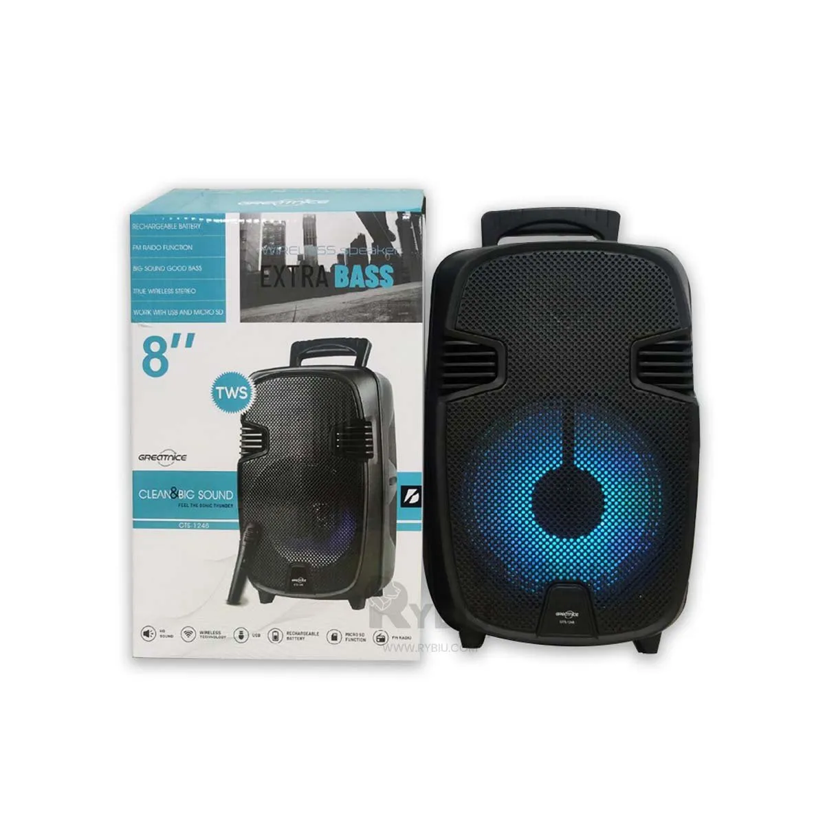 RYBIU IMPORT - Parlante con Microfono 8 GTS-1248 de Color Negro