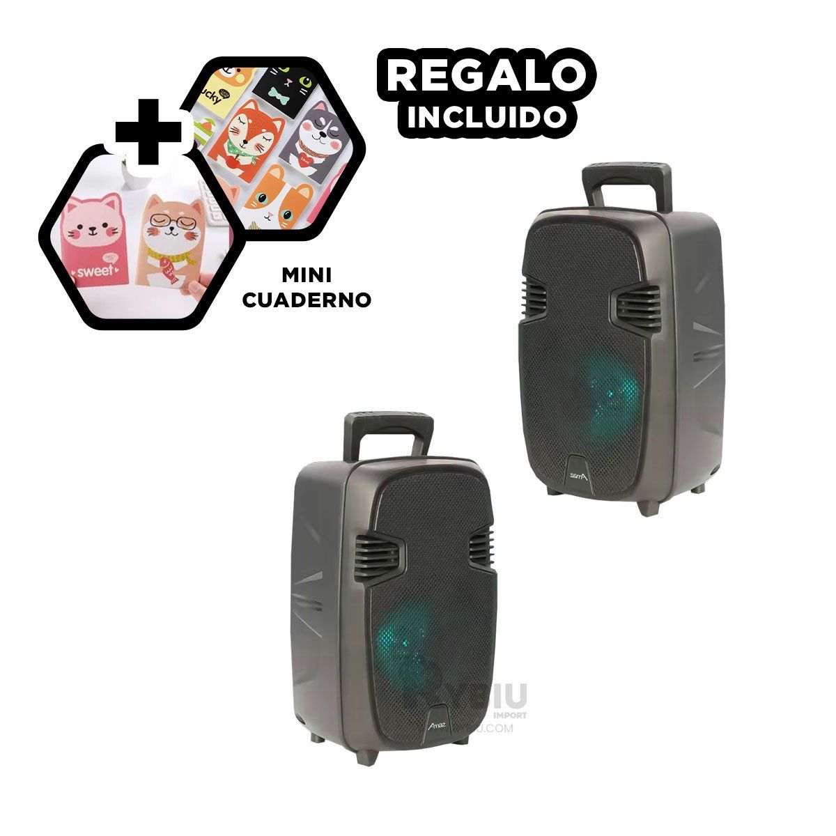 RYBIU IMPORT - Altavoz Practico Estandar en Tono Negro Y+Gift MiniAgenda