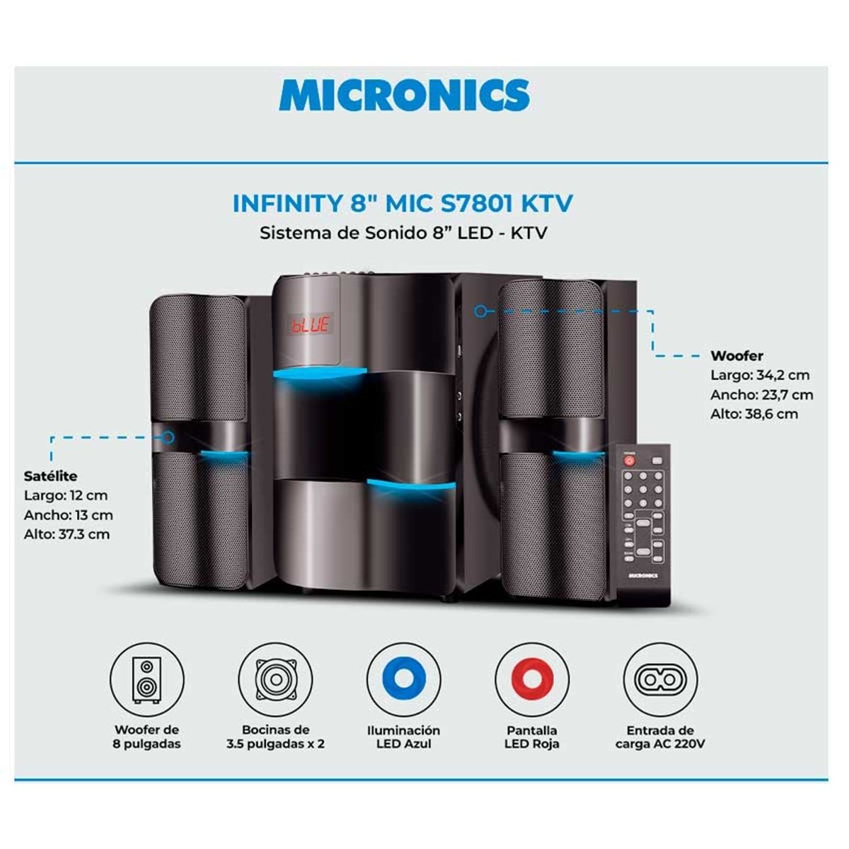 MICRONICS - Parlante Micronics Infinity 8 - MIC S7801 KTV Bluetooth USB SD FM