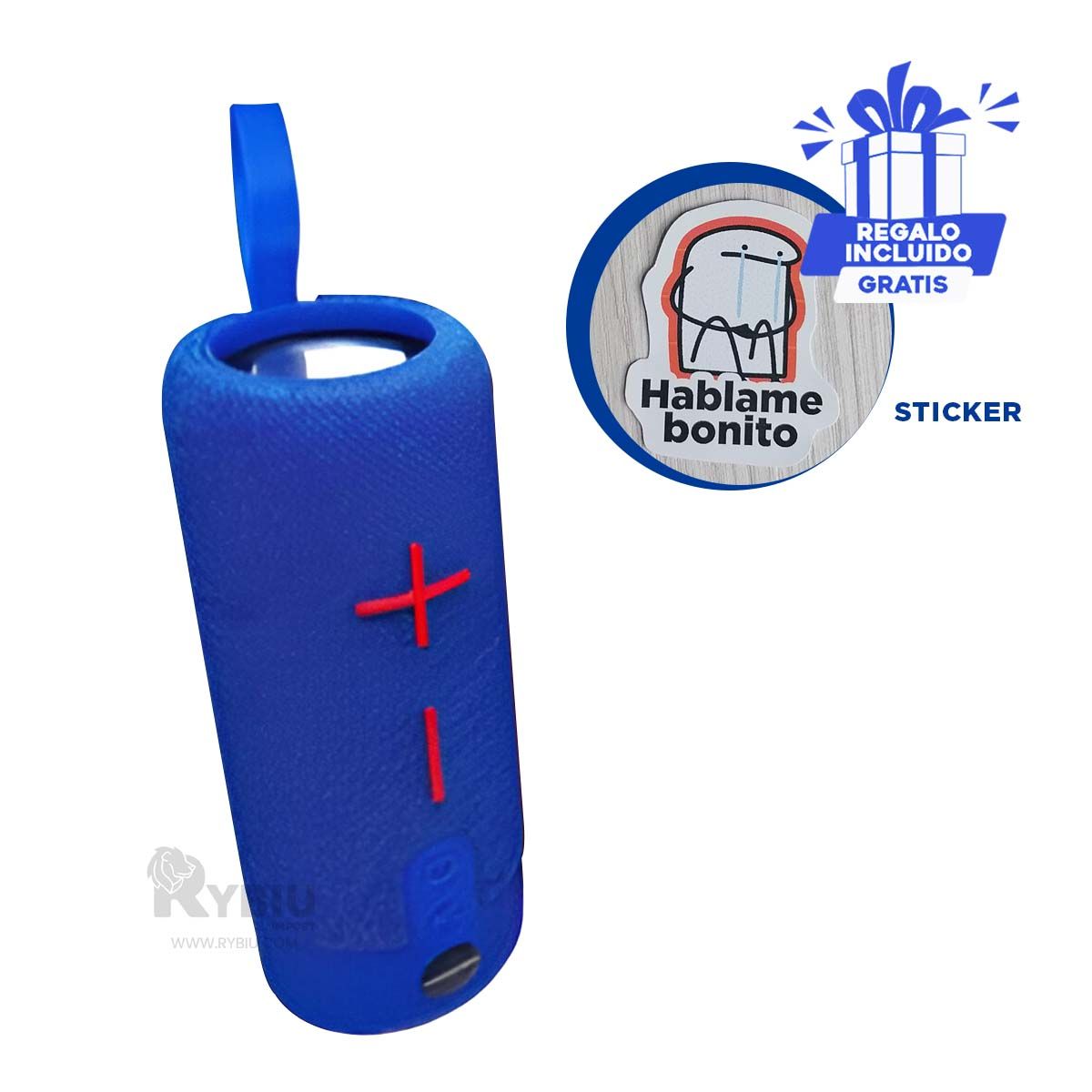 RYBIU IMPORT - Bocina Dinamica Portatil en Color Azul Y+Post-it Adhesivos