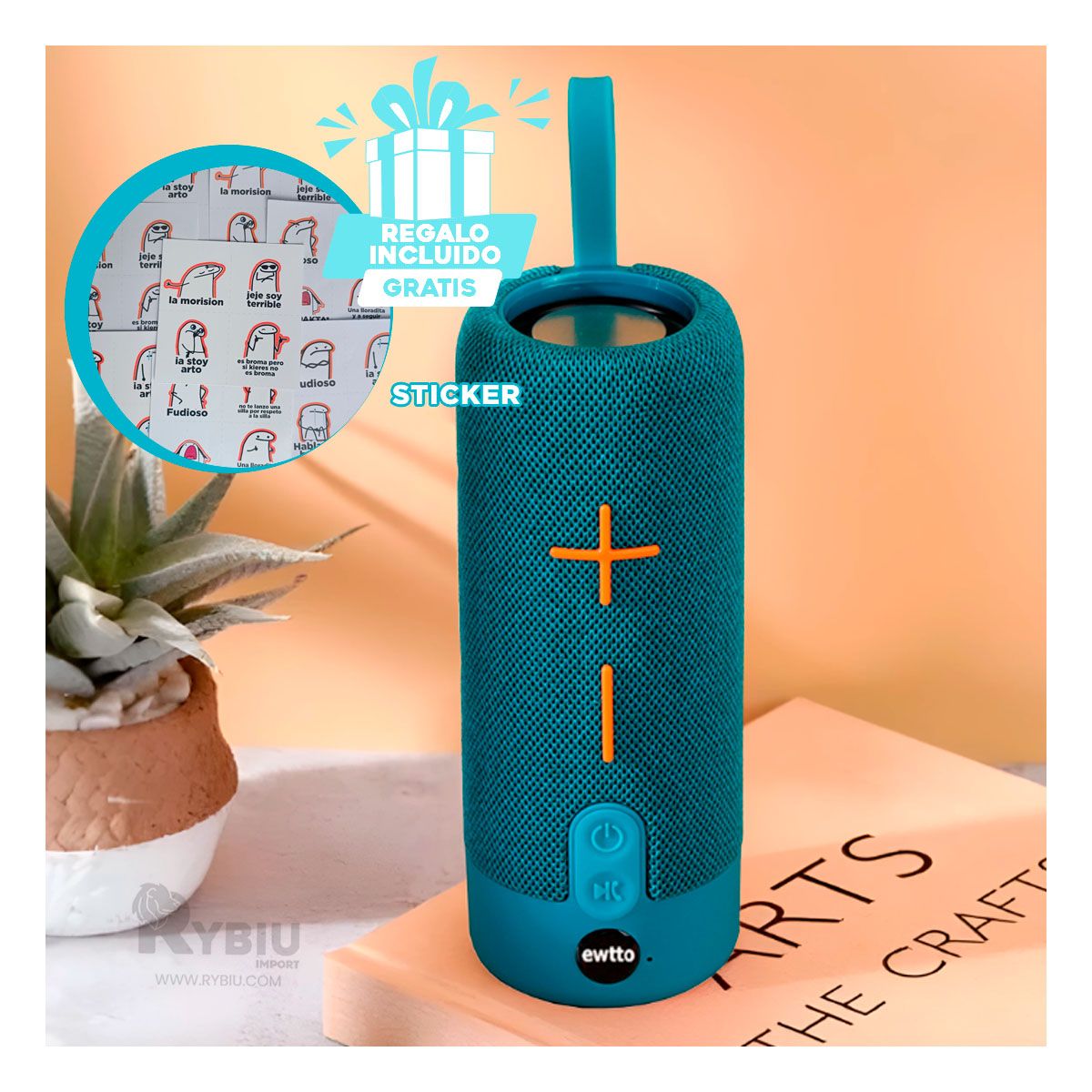 RYBIU IMPORT - Bocina con Alto Volumen en Celeste Y+Ligas de Regalo