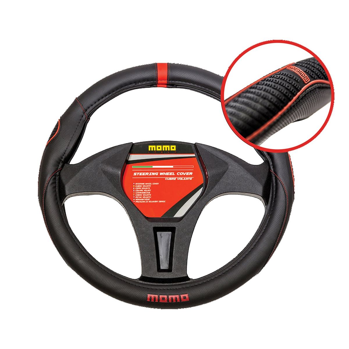 MOMO - CUBRE VOLANTE NEGRO-ROJO MOMO