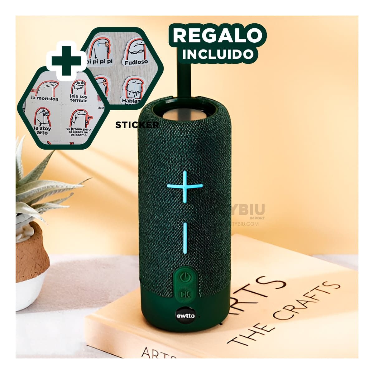 RYBIU IMPORT - Bocina con Conexion Bluetooth en Verde Y+Post-it Adhesivos