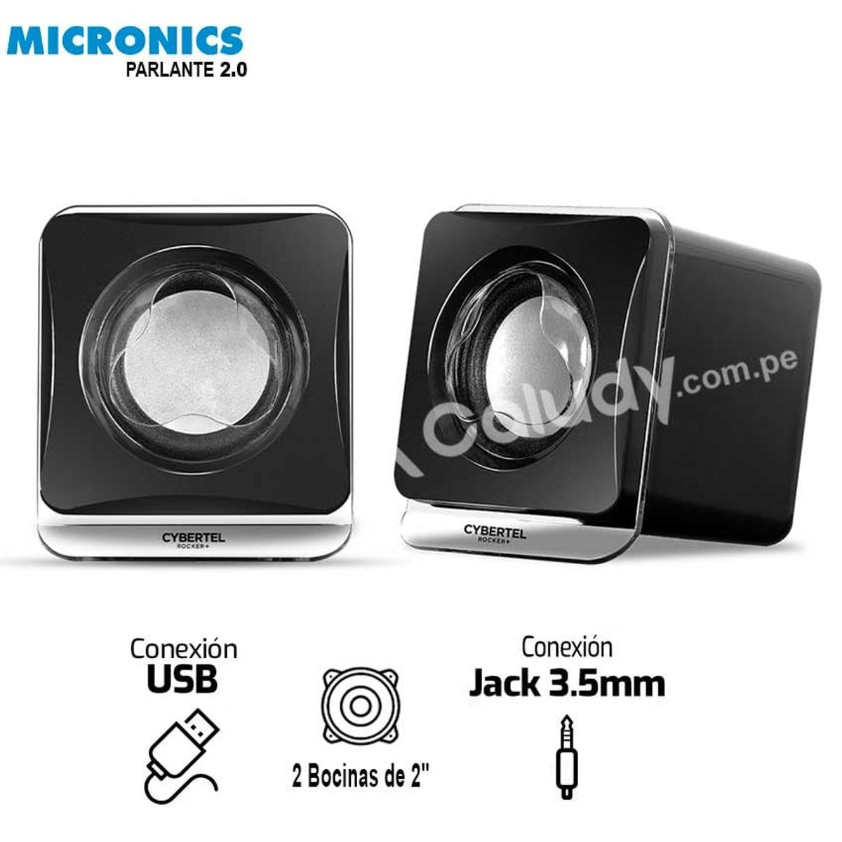 CYBERTEL - Parlante 2.0 Cybertel Rocker+ - CYB S105+ 2" Para PC - Negro