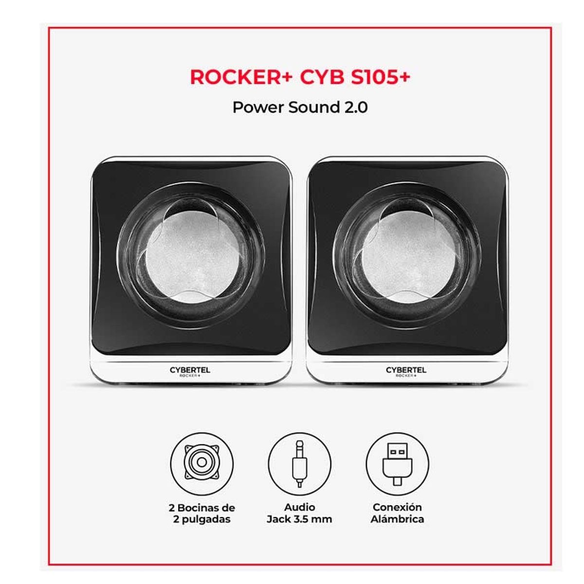 CYBERTEL - Parlante 2.0 Cybertel Rocker+ - CYB S105+ 2" Para PC - Negro