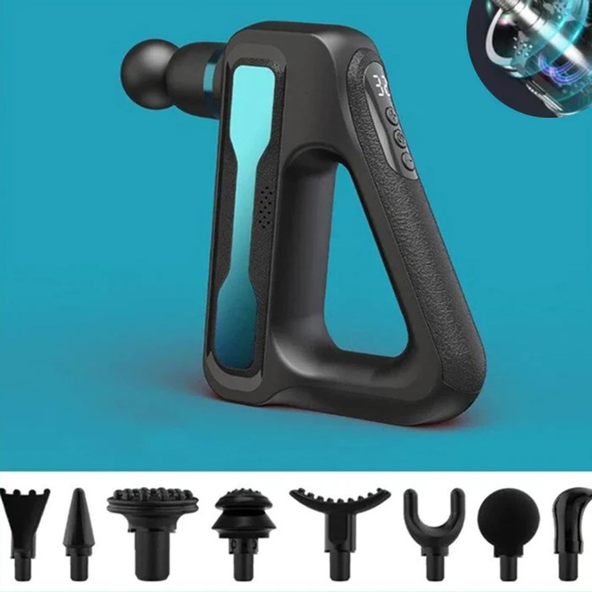 GENERICO - Masajeador Fascial Gun de Masaje Terapia 8 Cabezales