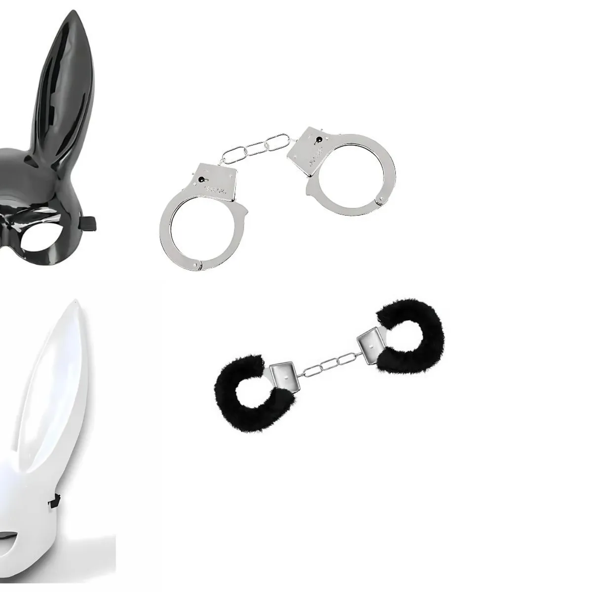 GENERICO - Pack Antifaz Coneja Black and White con Esposas