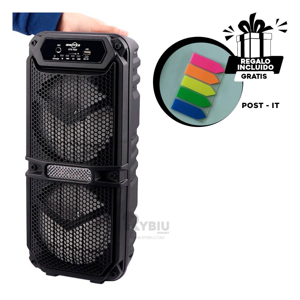 RYBIU IMPORT - Bocina Util GTS-1620 en Negro Y+Regalo Ligas para Peinar