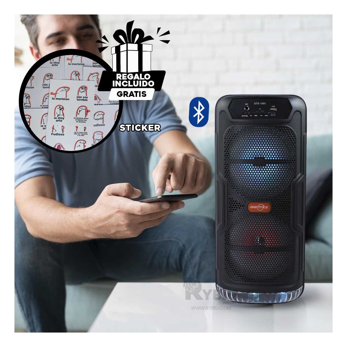 RYBIU IMPORT - Bocina Util GTS-1565 en Negro Y+Regalo Ligas para Peinar