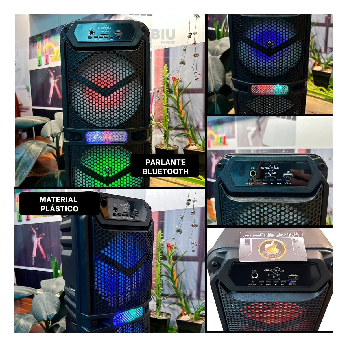 RYBIU IMPORT - Parlante Elegante y Util GTS-1620 Negro Y+Papel de Regalo