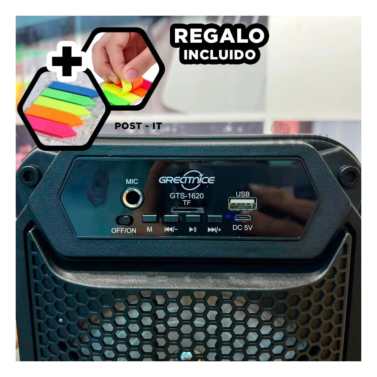 RYBIU IMPORT - Bocina Bluetooth Moderno GTS-1620 en Negro Y+Ligas de Regalo