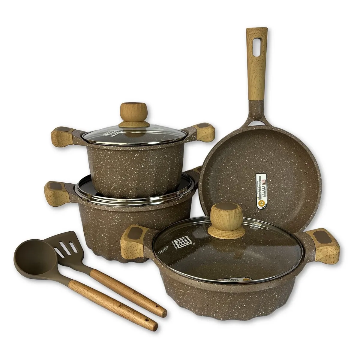 GENERICO - Juego de Ollas Granito Roca Volcánica 9 Piezas