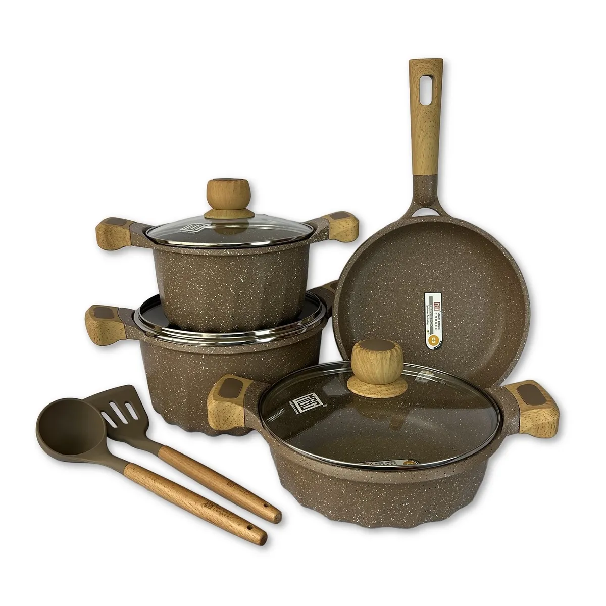 GENERICO - Juego de Ollas Granito Roca Volcánica 9 Piezas